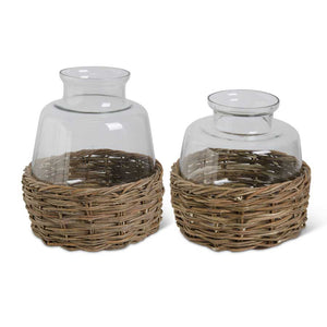 Clear Glass Vase in Rattan