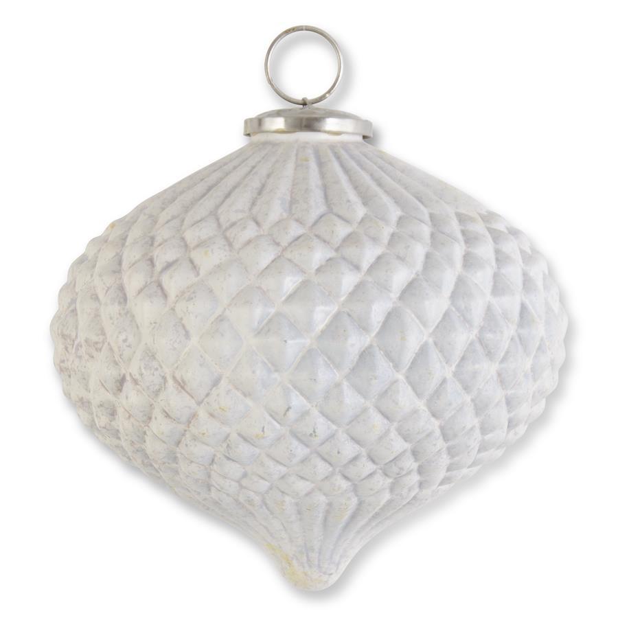 Distressed White Glass Embossed Onion Ornament