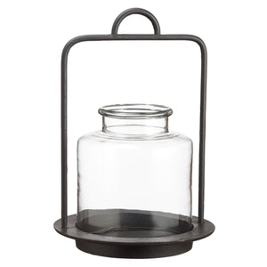 Iron Lantern With Glass Candleholder Bronze Clear