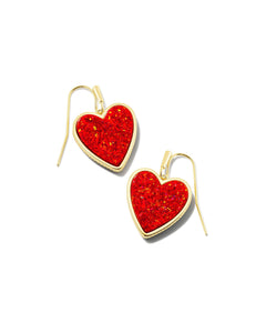 Heart Gold Drop Earrings in Red Kyocera Opal