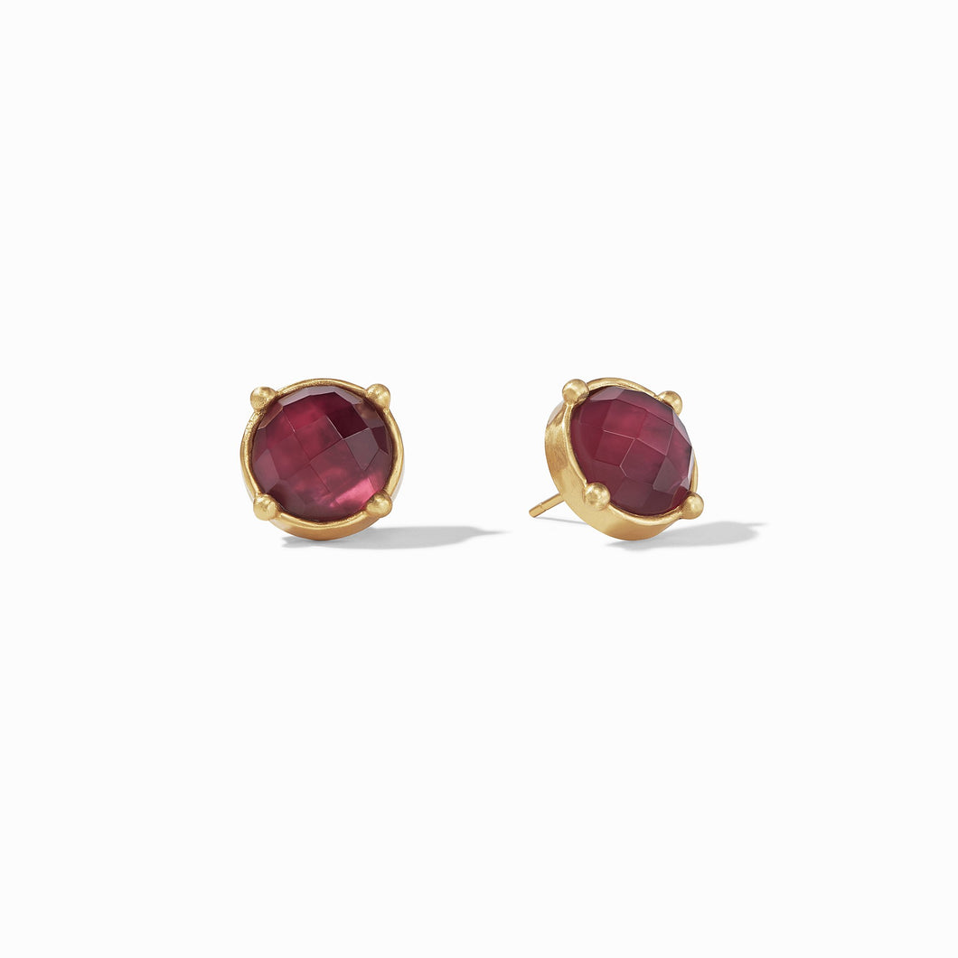 Honey Stud Gold Earrings - Iridescent Ruby Red