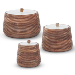 Ribbed Mango Wood Canisters w/White Lids