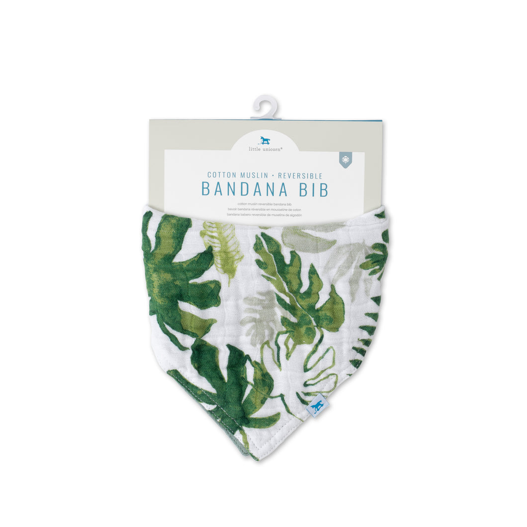 Tropical Leaf - Cotton Muslin Reversible Bandana Bib