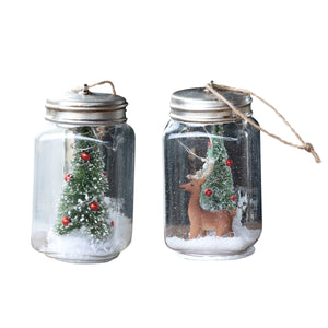 Lighted Jar Ornament - Tree & Reindeer