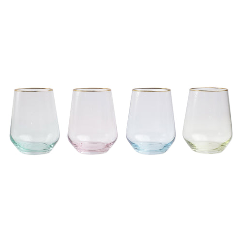 Rainbow Assorted Stemless Wine Glasses SET of 4