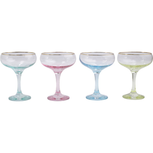 Rainbow Assorted Coupe Champagne Glasses SET of 4