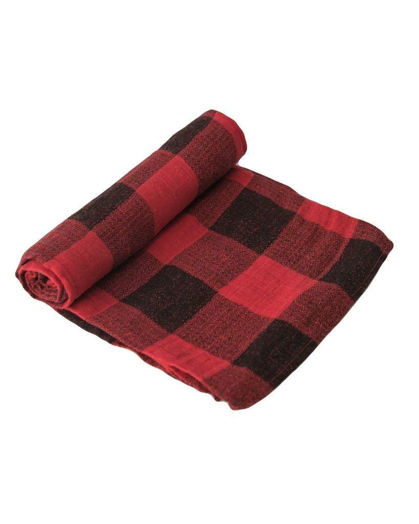 Cotton Muslin Swaddle Single Red Plaid