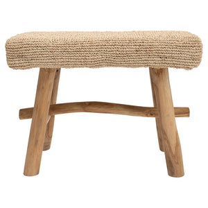 Woven Mendong Covered Stool with Teak Wood Legs