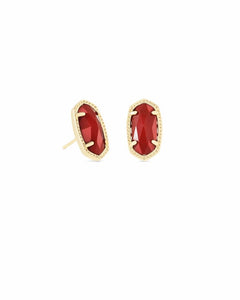 Ellie Gold Stud Earrings - Dark Red