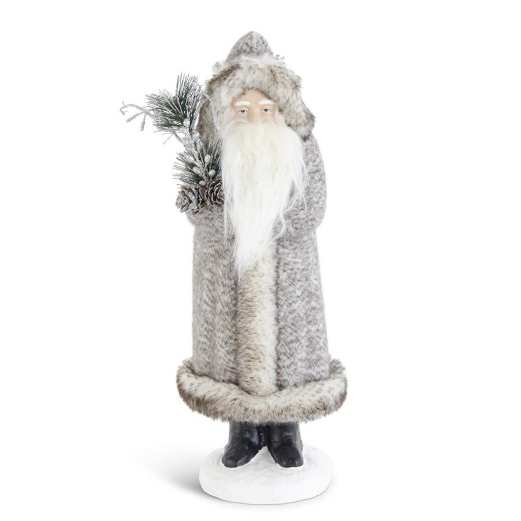 Gray Fur Coat Santa w/Pine