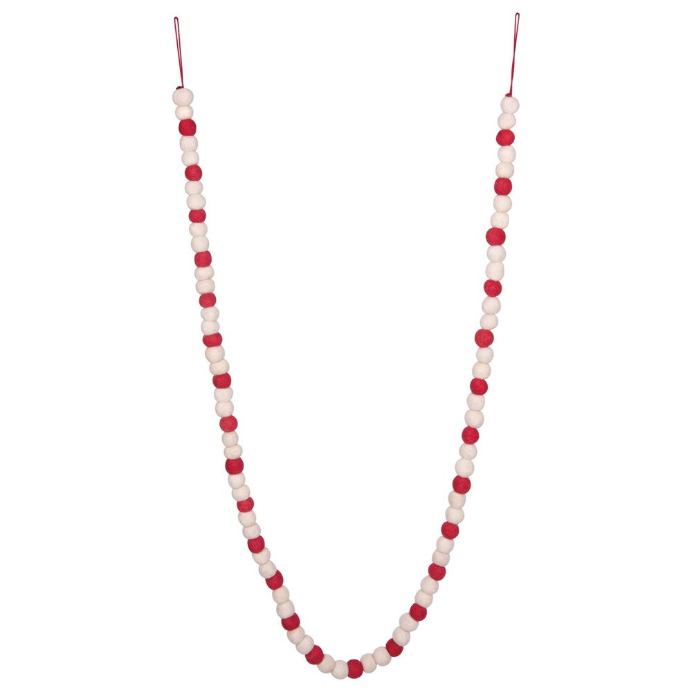 Wool Felt Ball Garland - Red & White