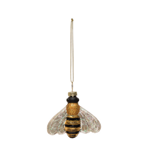 Hand-Painted Glass Bee Ornament with Glitter