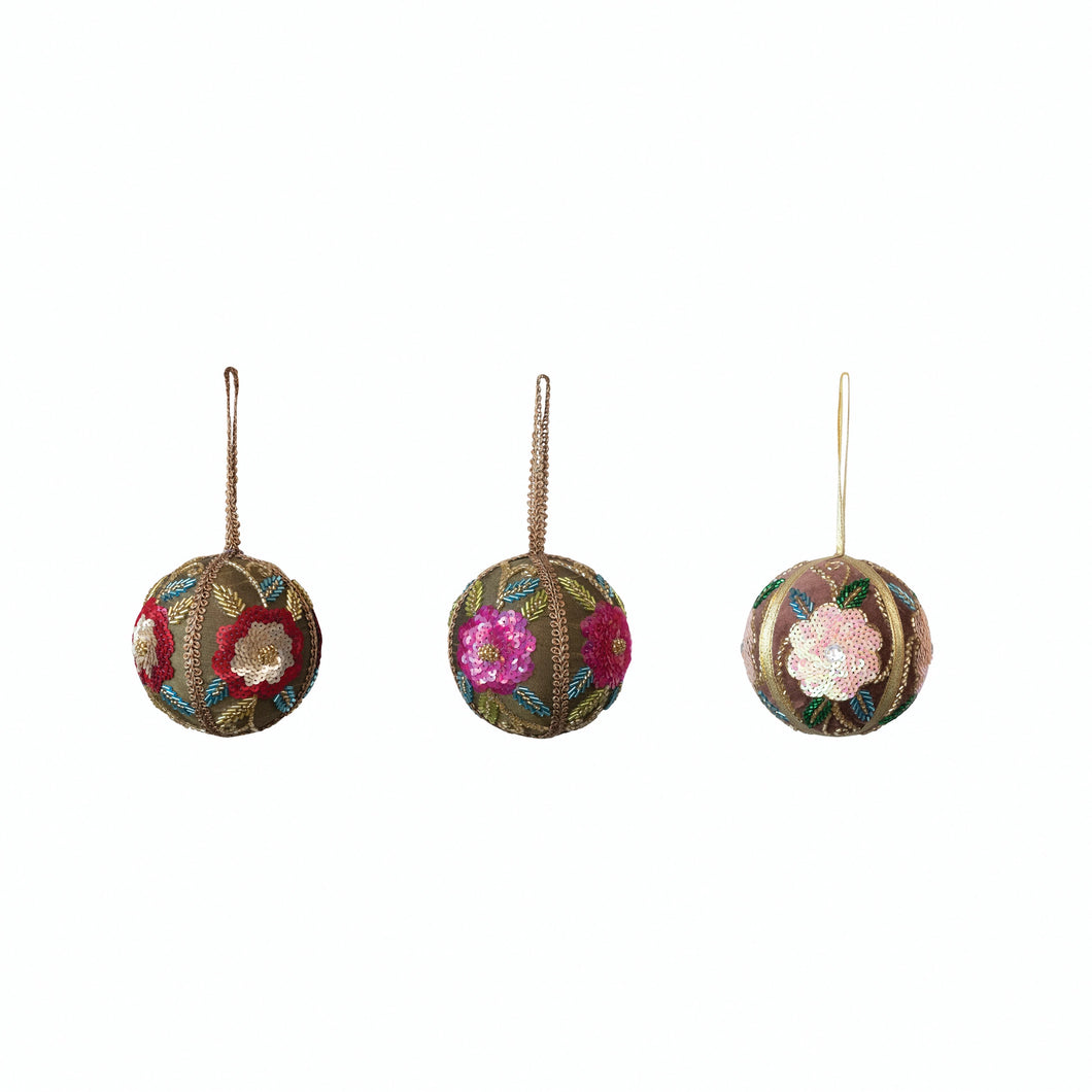 Fabric and Glass Bead Ball Ornament