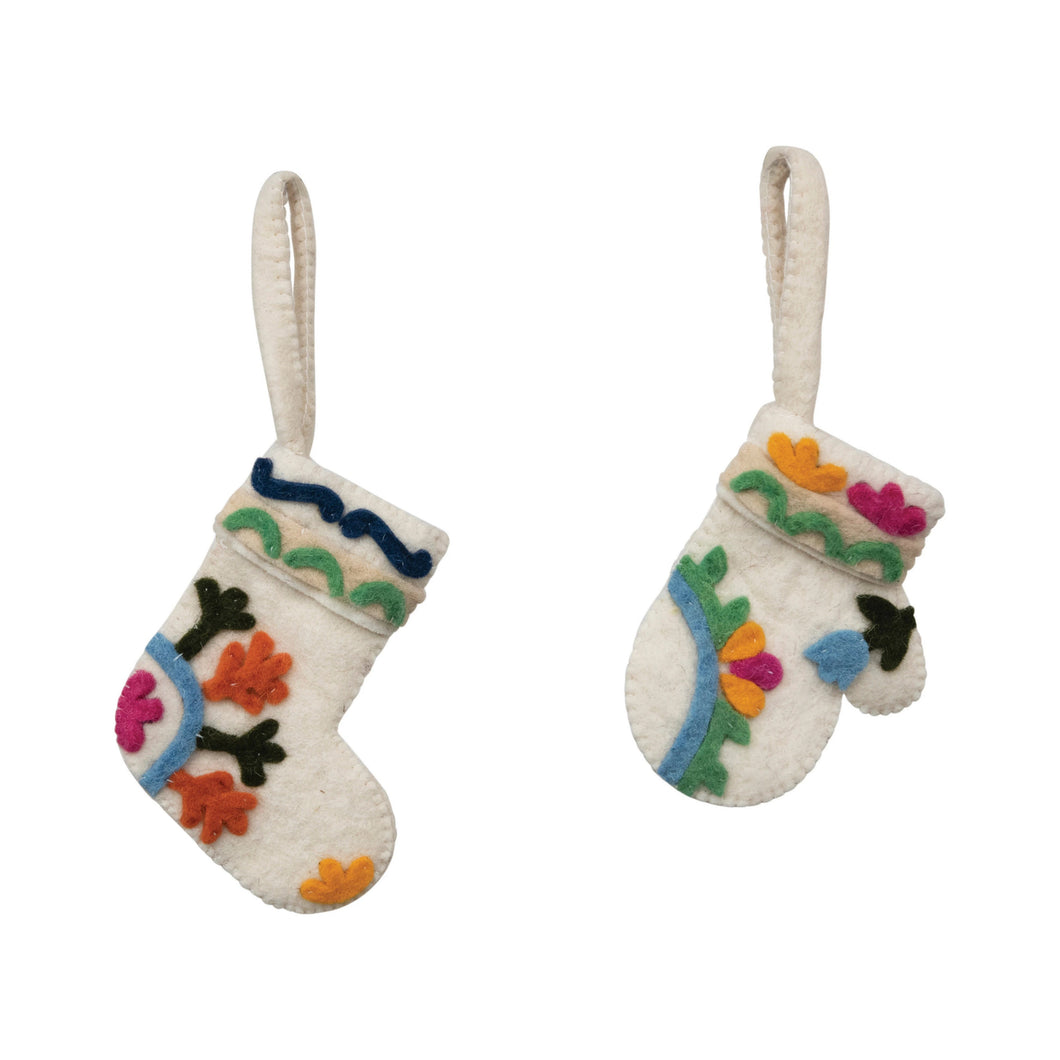 Wool Felt Stocking/Mitten Ornament with Applique