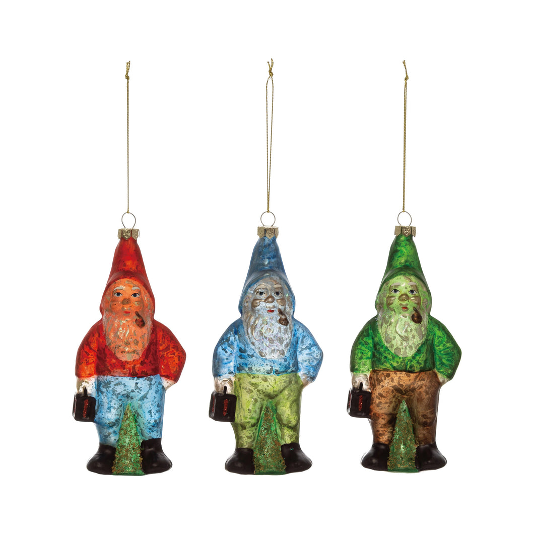Mercury Glass Gardening Gnome Ornament